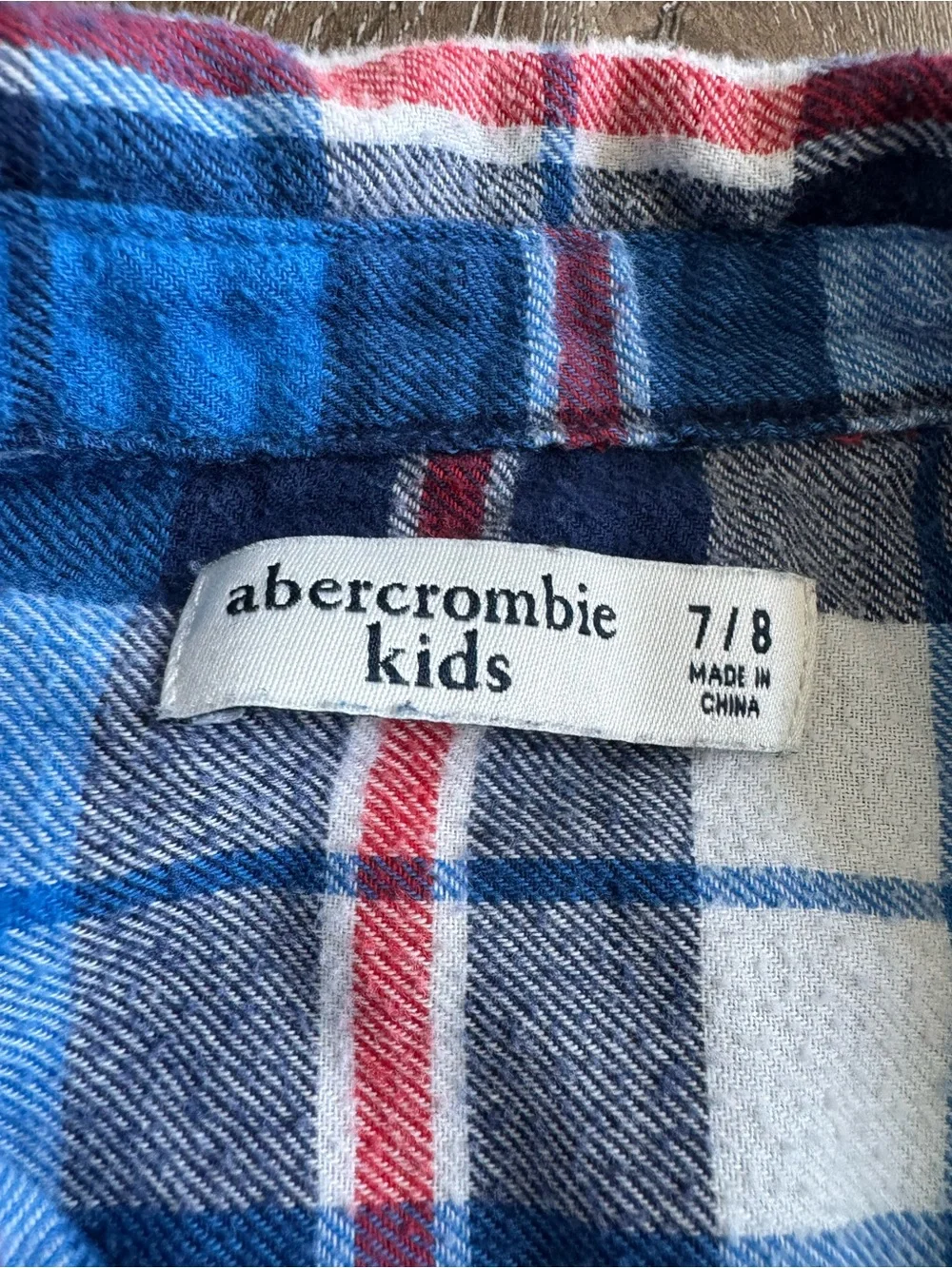 Abercrombie & Fitch Blue White Red Plaid Flannel Shirt Boys Size 7/8